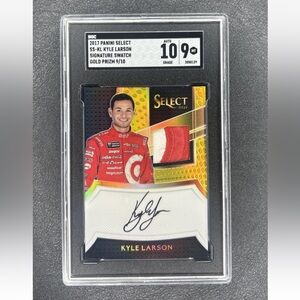 2017 Panini Select Signature RACE USED Swatch Kyle Larson GOLD /10 SGC 9 10 Auto